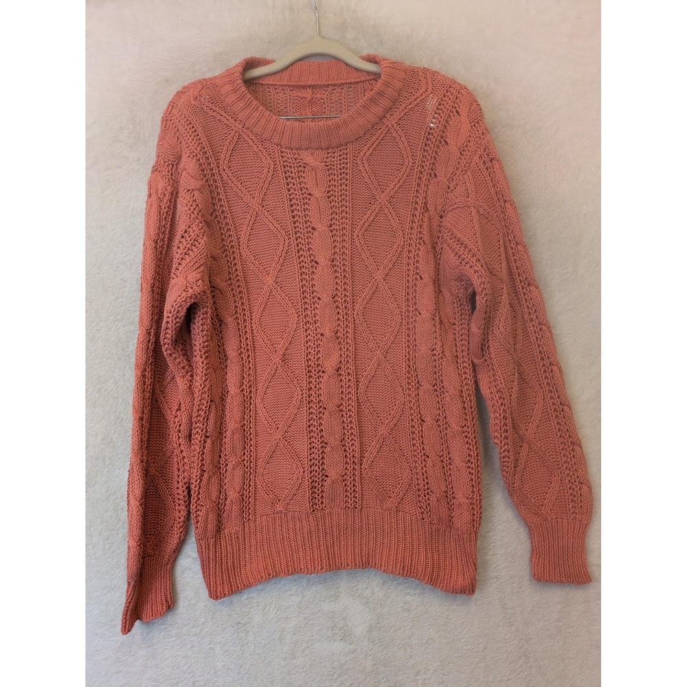 Unbranded Cable Knit Sweater Women's‎ L/XL Coral Pink Chunky Long Sleeve